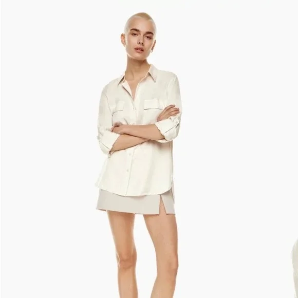 Babaton Utility Button Down Shirt Garment Dyed Matte Pearl Off White XS NEW - Picture 2 of 10